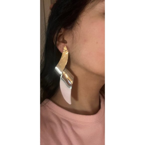 Big Silver earrings large metal huge bold statement earrings , chunky  pierced - Picture 4 of 7